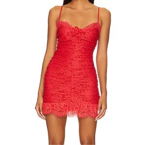 For Love and Lemons red lace mini dress